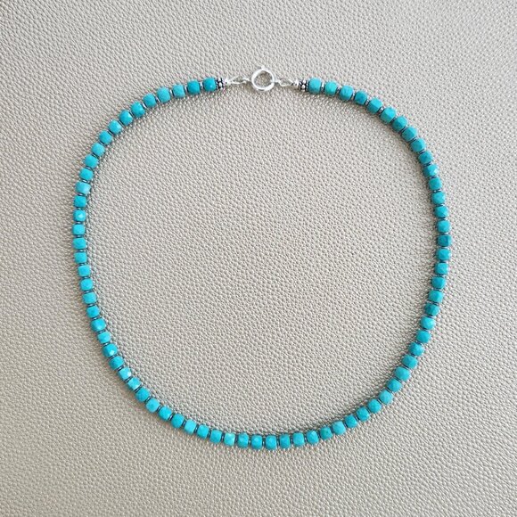 TURQUOISE MINI CUBE NECKLACE--16\ MINI TURQUOISE CUBE NECKLACE--16\